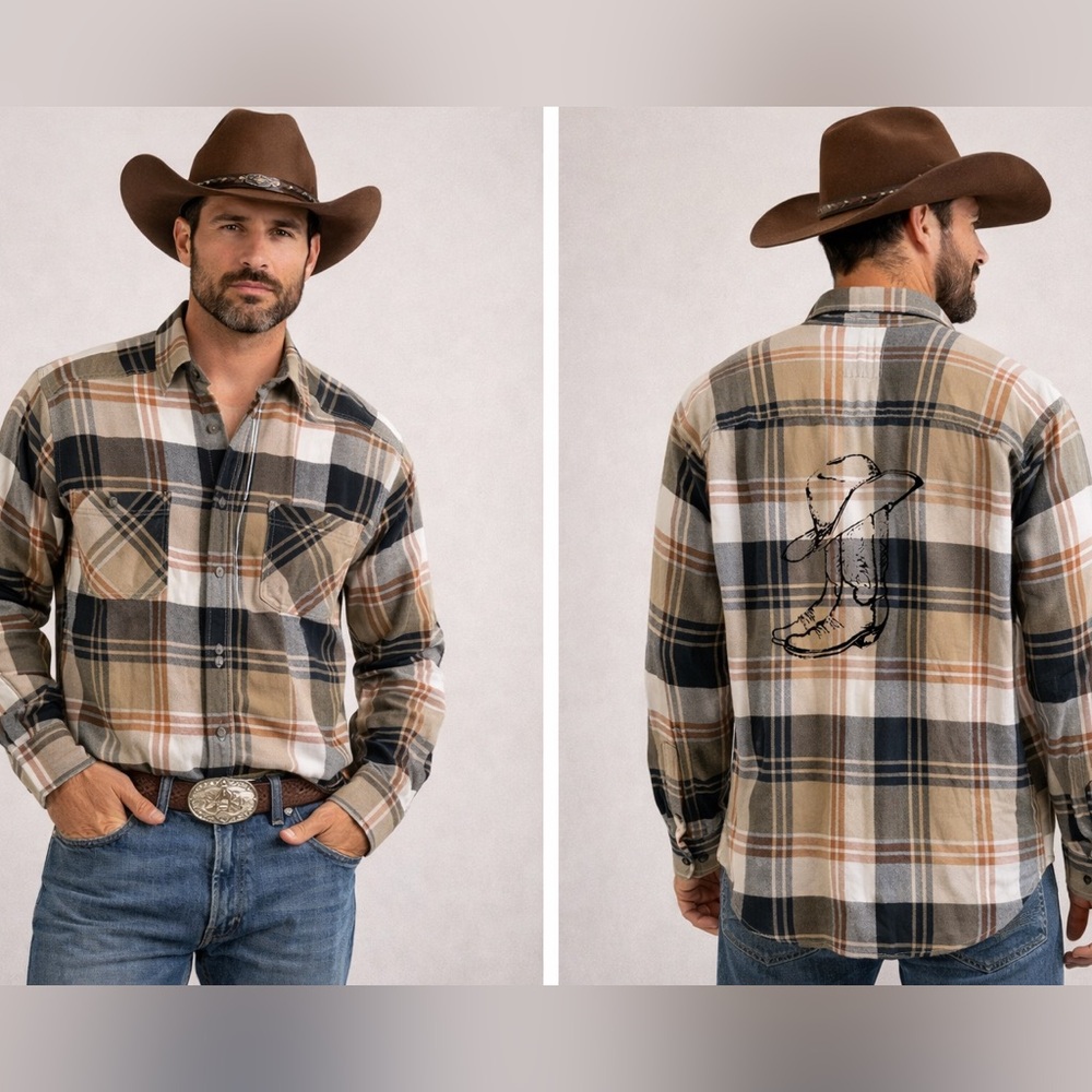 Vintage Levi's Men's Western Plaid Flannel Shirt Green/Brown Cowboy Sz M/L
